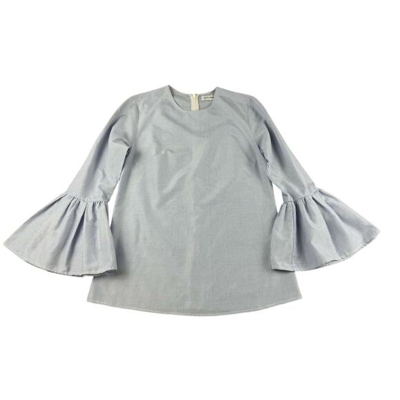 MLM Label Blouse Women XS Blue Bell Sleeve Striped Crewneck Ruffle Cuff Zip Back - Picture 1 of 9
